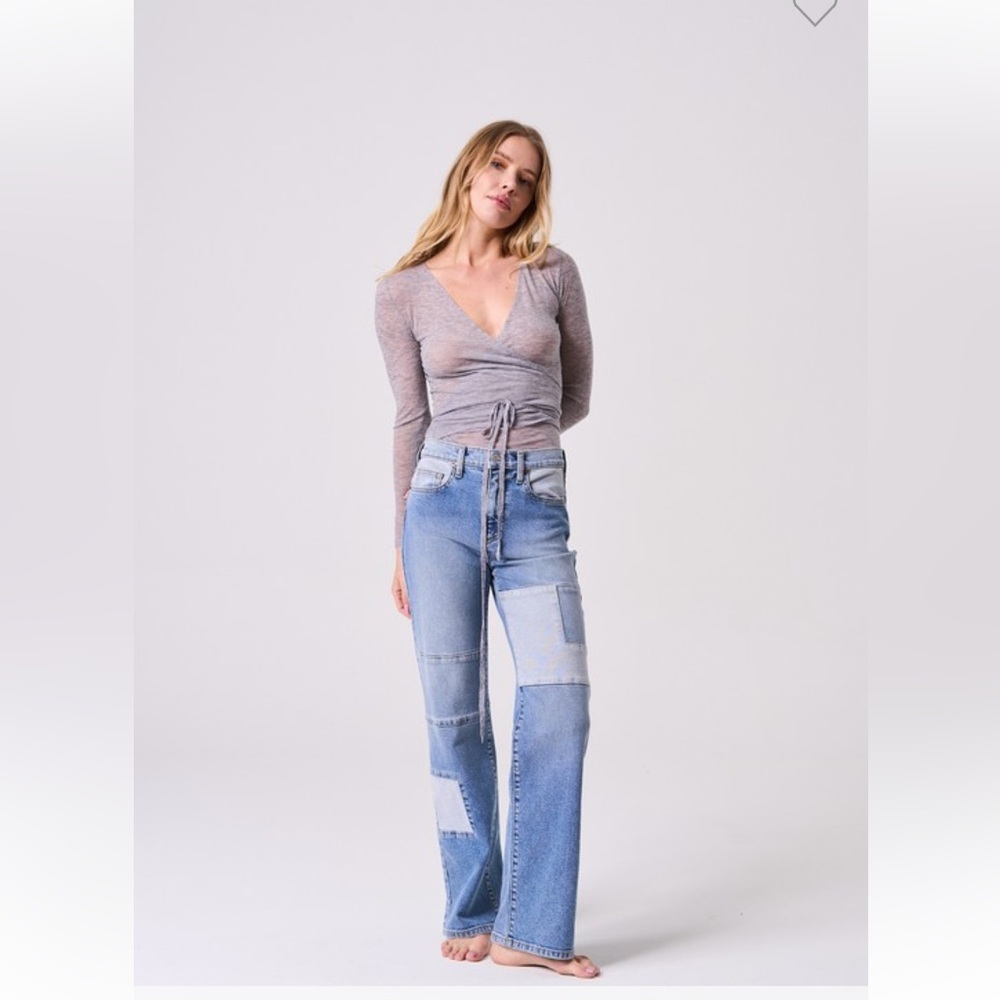 #16 COMFORT STRETCH COLOR BLOCK HIGH RISE WIDE STRAIGHT JEANS